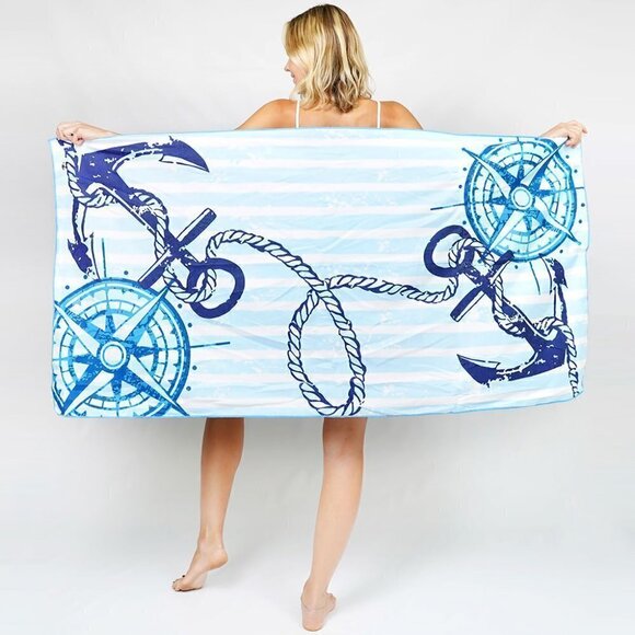 Gonna Be A While Blue Anchor Rope Printed Beach Towel and Tote Bag Combo Set - Picture 2 of 7